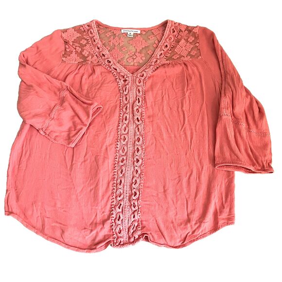 JP Richard Crochet Tunic Top Embroidered Pink Gauze Flowy XL Peasant Cottage Y2K - Picture 16 of 16